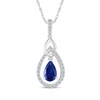 Thumbnail Image 1 of Pear-Shaped Blue Lab-Created Sapphire & White Lab-Created Sapphire Teardrop Frame Necklace Sterling Silver 18"