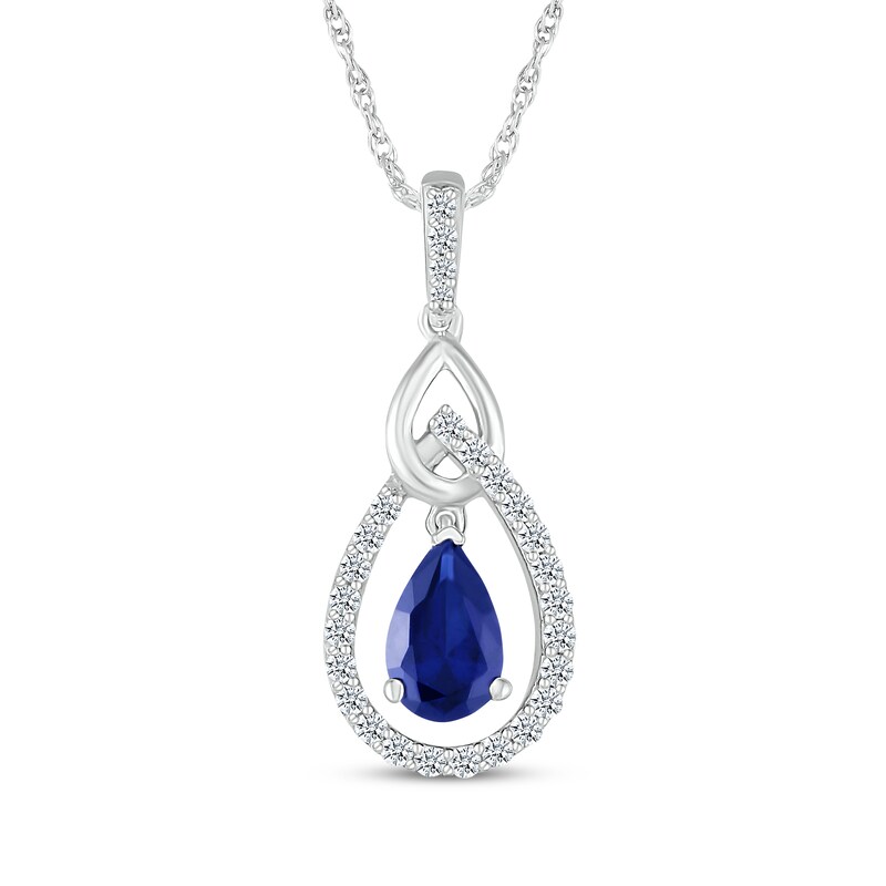 Main Image 1 of Pear-Shaped Blue Lab-Created Sapphire & White Lab-Created Sapphire Teardrop Frame Necklace Sterling Silver 18"