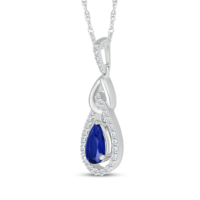 Main Image 2 of Pear-Shaped Blue Lab-Created Sapphire & White Lab-Created Sapphire Teardrop Frame Necklace Sterling Silver 18"