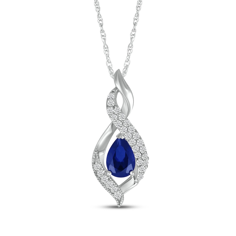 Pear-Shaped Blue Lab-Created Sapphire & White Lab-Created Sapphire Swirl Necklace Sterling Silver 18"