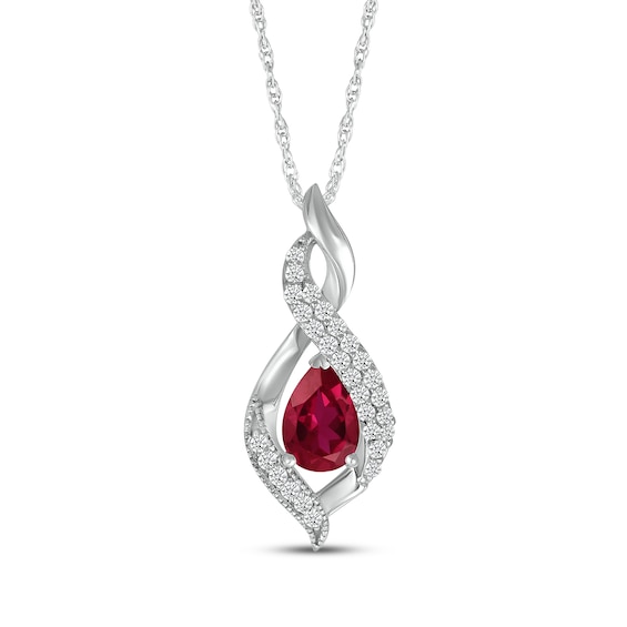 Pear-Shaped Lab-Created Ruby & White Lab-Created Sapphire Swirl Necklace Sterling Silver 18"