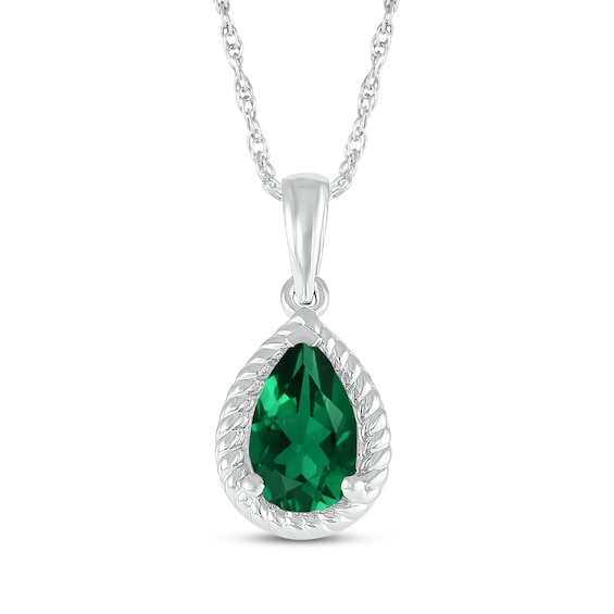 Pear-Shaped Lab-Created Emerald Rope Frame Necklace Sterling Silver 18"