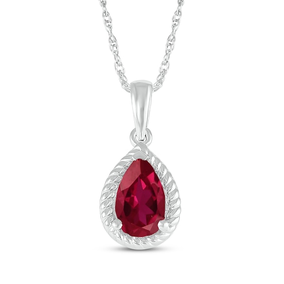 Pear-Shaped Lab-Created Ruby Rope Frame Necklace Sterling Silver 18"