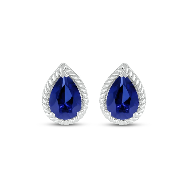 Main Image 2 of Pear-Shaped Blue Lab-Created Sapphire Rope Frame Stud Earrings Sterling Silver