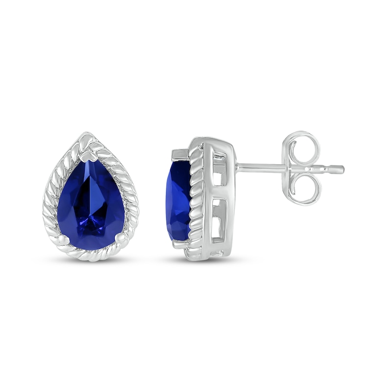 Main Image 3 of Pear-Shaped Blue Lab-Created Sapphire Rope Frame Stud Earrings Sterling Silver