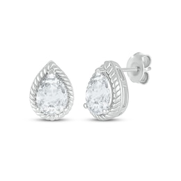 Pear-Shaped White Lab-Created Sapphire Rope Frame Stud Earrings Sterling Silver