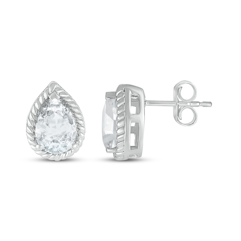 Main Image 3 of Pear-Shaped White Lab-Created Sapphire Rope Frame Stud Earrings Sterling Silver