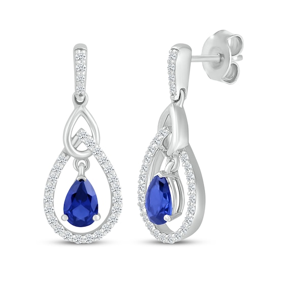 Pear-Shaped Blue Lab-Created Sapphire & White Lab-Created Sapphire Teardrop Frame Dangle Earrings Sterling Silver