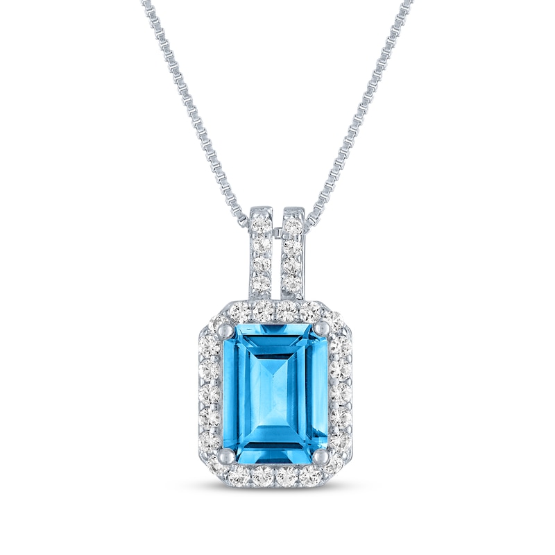 Main Image 1 of Swiss Blue Topaz & White Lab-Created Sapphire Necklace Sterling Silver 18&quot;