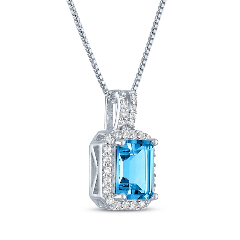 Main Image 2 of Swiss Blue Topaz & White Lab-Created Sapphire Necklace Sterling Silver 18&quot;