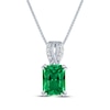 Thumbnail Image 1 of Emerald-Cut Lab-Created Emerald & Diamond Accent Necklace Sterling Silver 18&quot;