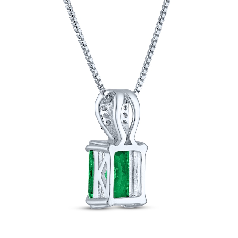 Main Image 3 of Emerald-Cut Lab-Created Emerald & Diamond Accent Necklace Sterling Silver 18&quot;