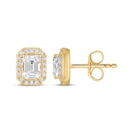 Lab-Created Diamonds by KAY Emerald-Cut Halo Stud Earrings 3-1/2 ct tw 10K Yellow Gold