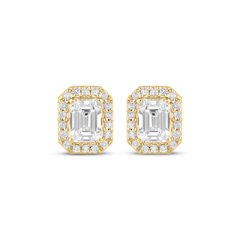 Main Image 2 of Lab-Grown Diamonds by KAY Emerald-Cut Halo Stud Earrings 3-1/2 ct tw 10K Yellow Gold