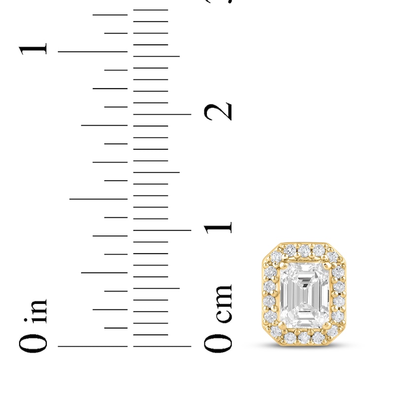 Main Image 4 of Lab-Grown Diamonds by KAY Emerald-Cut Halo Stud Earrings 3-1/2 ct tw 10K Yellow Gold