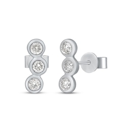 Diamond Bezel-Set Three-Stone Earrings 1/3 ct tw 14K White Gold