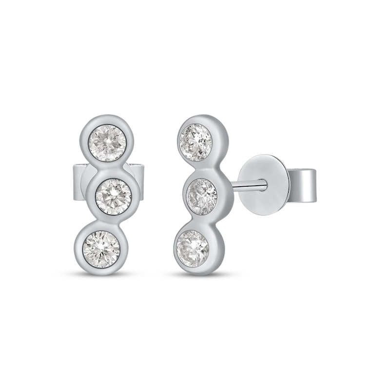 Main Image 1 of Diamond Bezel-Set Three-Stone Earrings 1/3 ct tw 14K White Gold