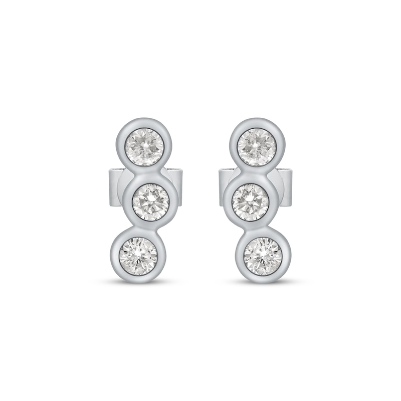 Main Image 2 of Diamond Bezel-Set Three-Stone Earrings 1/3 ct tw 14K White Gold