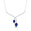 Thumbnail Image 0 of Pear-Shaped Blue Lab-Created Sapphire & White Lab-Created Sapphire Chevron Necklace Sterling Silver 18"