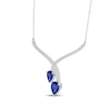 Thumbnail Image 1 of Pear-Shaped Blue Lab-Created Sapphire & White Lab-Created Sapphire Chevron Necklace Sterling Silver 18"