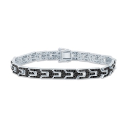 Men's Black Diamond Fork Link Bracelet 3-1/2 ct tw Sterling Silver 8.5&quot;