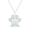 Thumbnail Image 1 of Lab-Created Opal & White Lab-Created Sapphire Paw Print Necklace Sterling Silver 18&quot;