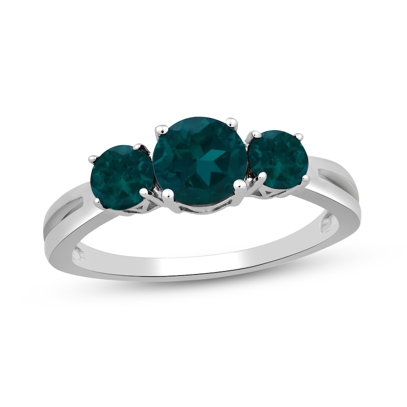 Main Image 1 of Lab-Created Emerald Three-Stone Ring Sterling Silver