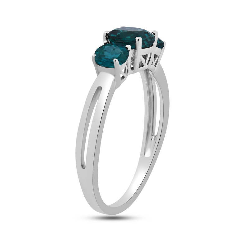 Main Image 2 of Lab-Created Emerald Three-Stone Ring Sterling Silver