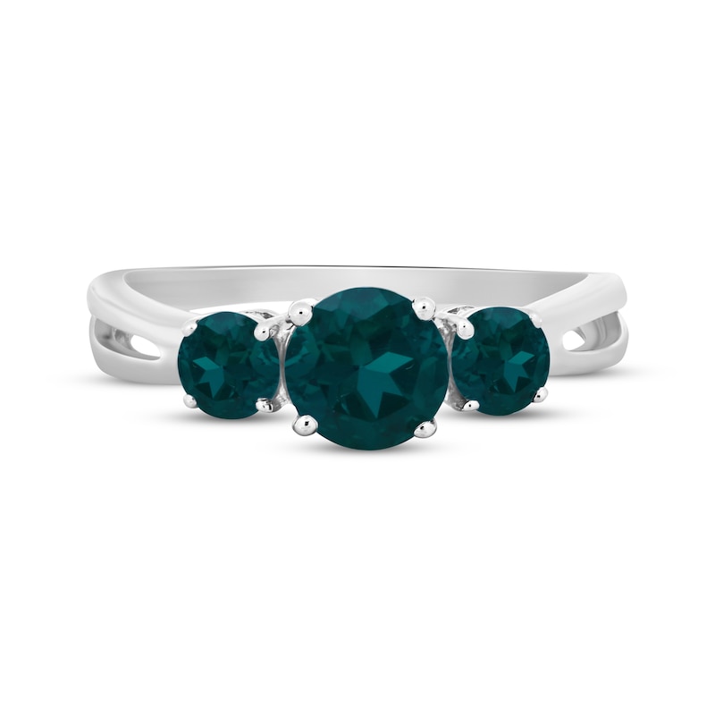 Main Image 3 of Lab-Created Emerald Three-Stone Ring Sterling Silver