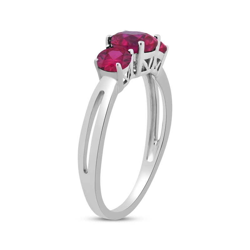 Main Image 2 of Lab-Created Ruby Three-Stone Ring Sterling Silver