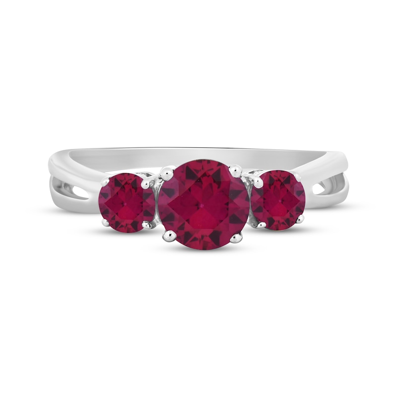 Main Image 3 of Lab-Created Ruby Three-Stone Ring Sterling Silver