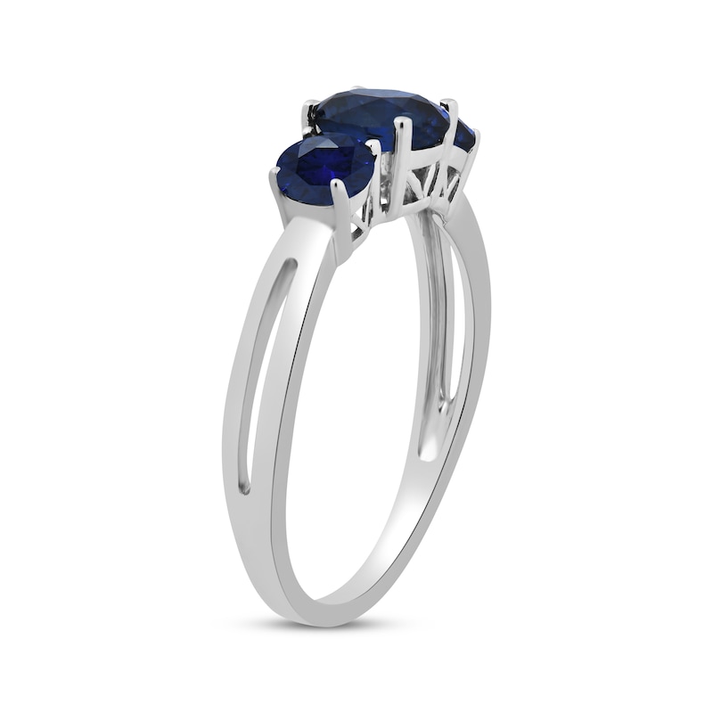 Main Image 2 of Blue Lab-Created Sapphire Three-Stone Ring Sterling Silver