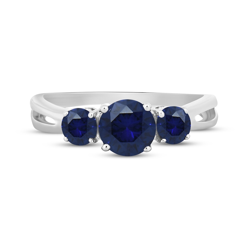 Main Image 3 of Blue Lab-Created Sapphire Three-Stone Ring Sterling Silver