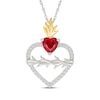 Thumbnail Image 1 of Heart-Shaped Lab-Created Ruby & White Lab-Created Sapphire Flame Necklace Sterling Silver & 10K Yellow Gold 18&quot;