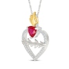 Thumbnail Image 2 of Heart-Shaped Lab-Created Ruby & White Lab-Created Sapphire Flame Necklace Sterling Silver & 10K Yellow Gold 18&quot;