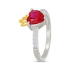 Thumbnail Image 2 of Heart-Shaped Lab-Created Ruby & White Lab-Created Sapphire Flame Ring Sterling Silver & 10K Yellow Gold