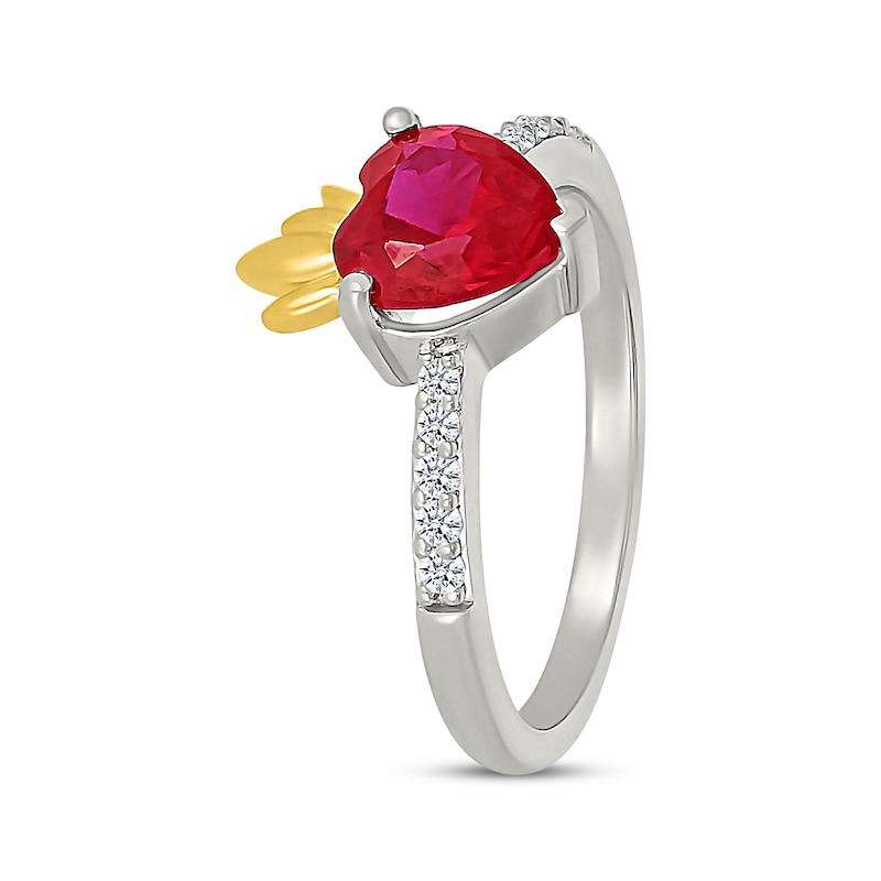 Main Image 2 of Heart-Shaped Lab-Created Ruby & White Lab-Created Sapphire Flame Ring Sterling Silver & 10K Yellow Gold