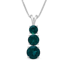 Lab-Created Emerald Graduated Three-Stone Necklace Sterling Silver 18&quot;