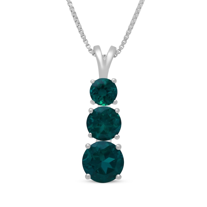 Main Image 1 of Lab-Created Emerald Graduated Three-Stone Necklace Sterling Silver 18&quot;