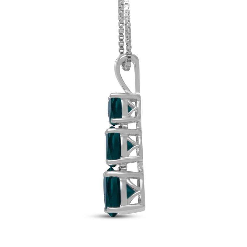 Main Image 2 of Lab-Created Emerald Graduated Three-Stone Necklace Sterling Silver 18&quot;