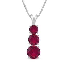 Lab-Created Ruby Graduated Three-Stone Necklace Sterling Silver 18&quot;