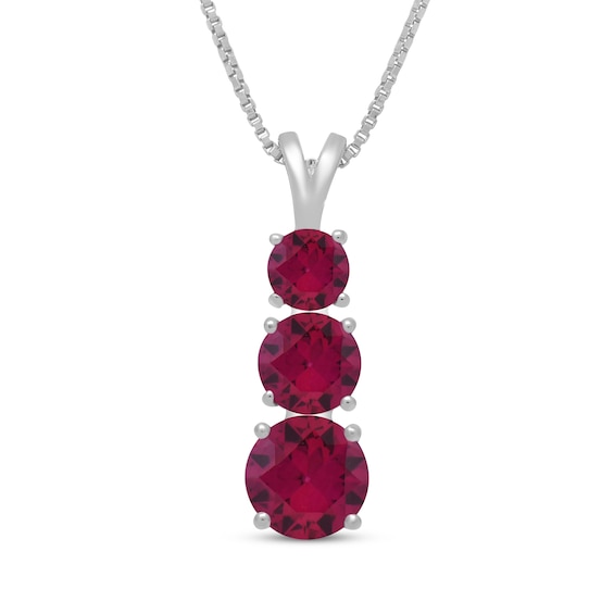 Lab-Created Ruby Graduated Three-Stone Necklace Sterling Silver 18"