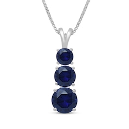 Blue Lab-Created Sapphire Graduated Three-Stone Necklace Sterling Silver 18&quot;
