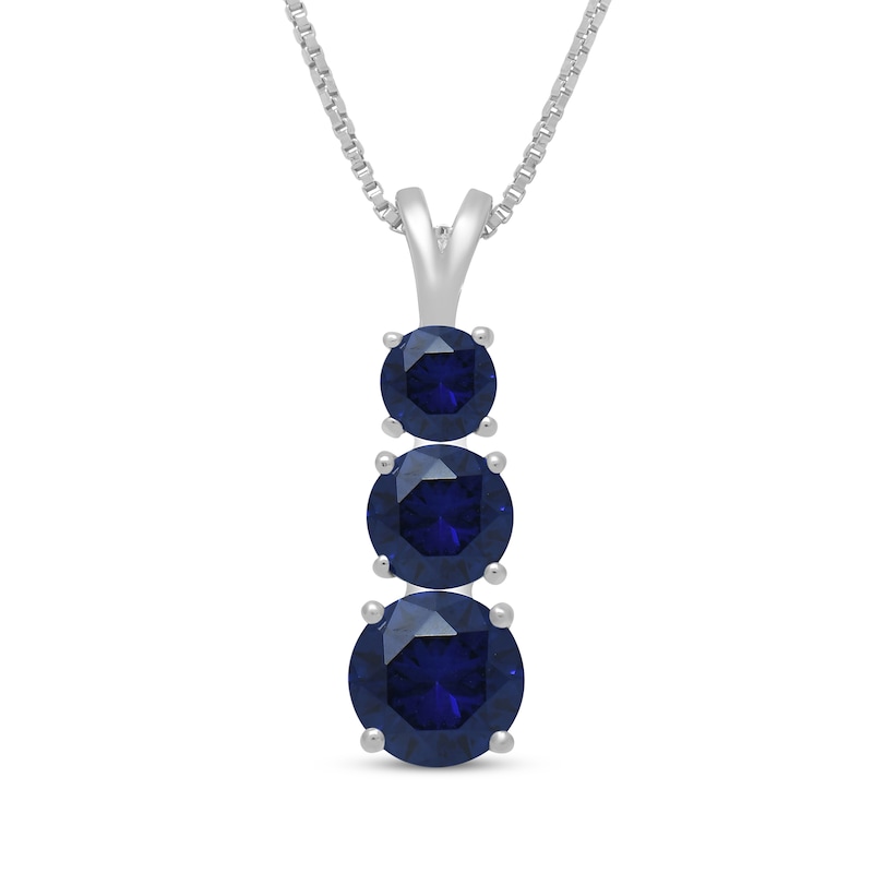 Main Image 1 of Blue Lab-Created Sapphire Graduated Three-Stone Necklace Sterling Silver 18&quot;