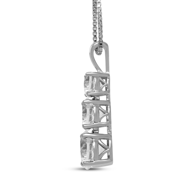 Main Image 2 of White Lab-Created Sapphire Graduated Three-Stone Necklace Sterling Silver 18&quot;