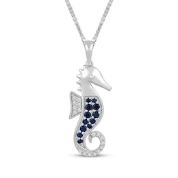 Blue & White Lab-Created Sapphire Seahorse Necklace Sterling Silver 18&quot;