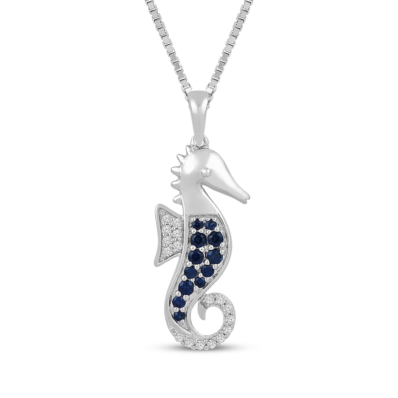 Main Image 1 of Blue & White Lab-Created Sapphire Seahorse Necklace Sterling Silver 18&quot;