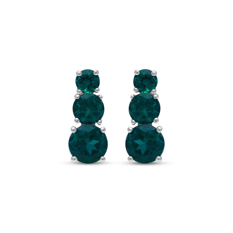 Lab-Created Emerald Graduated Three-Stone Earrings Sterling Silver
