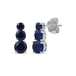 Blue Lab-Created Sapphire Graduated Three-Stone Earrings Sterling Silver