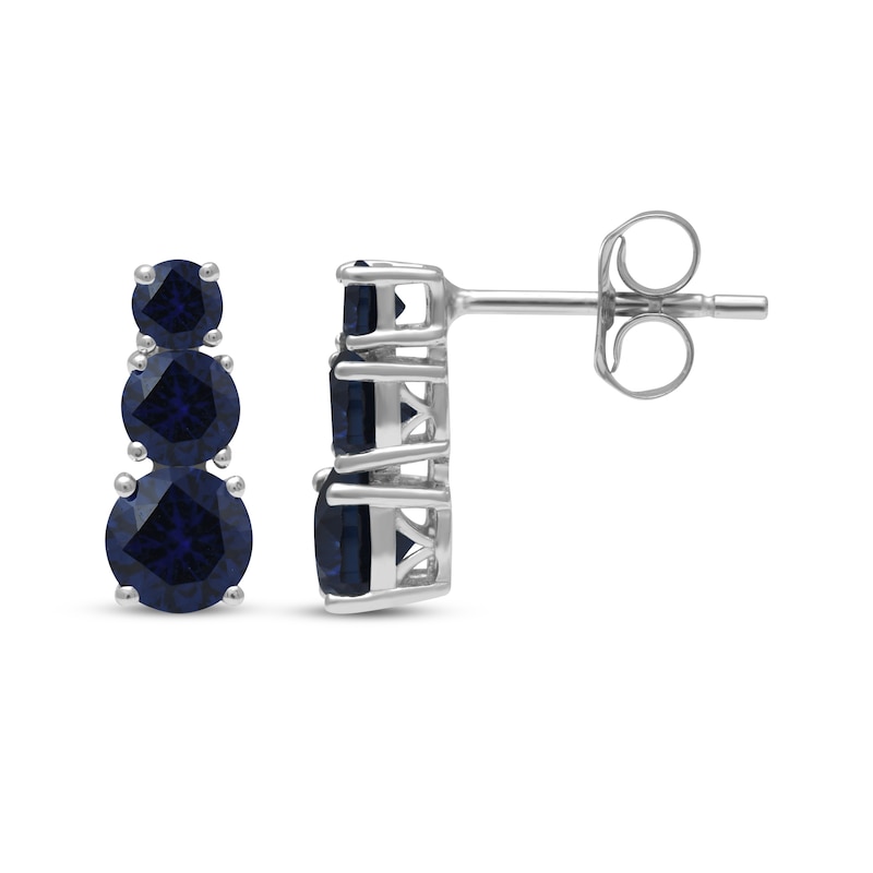 Blue Lab-Created Sapphire Graduated Three-Stone Earrings Sterling Silver